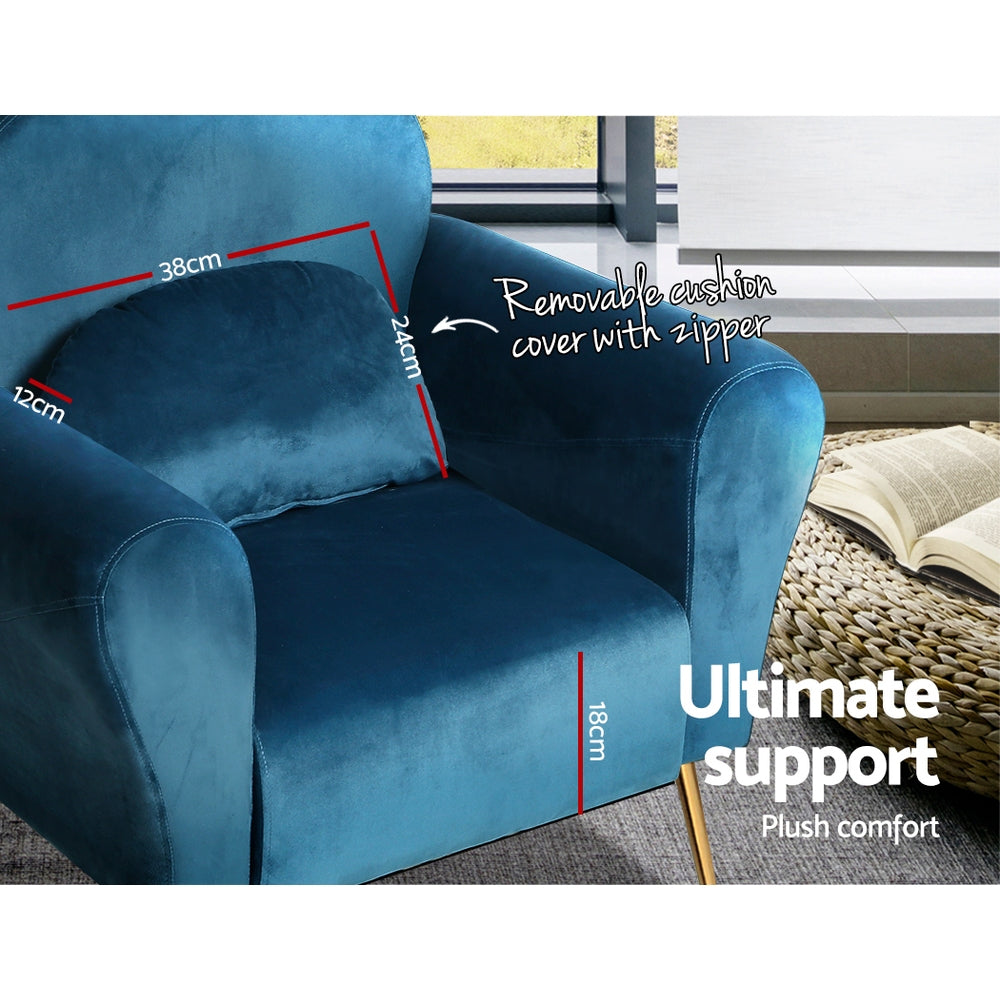 Artiss Velvet Accent Armchair with Cushion Navy