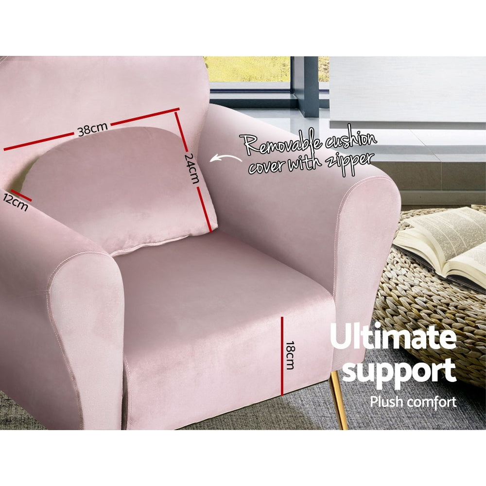 Artiss Velvet Accent Armchair with Cushion Pink