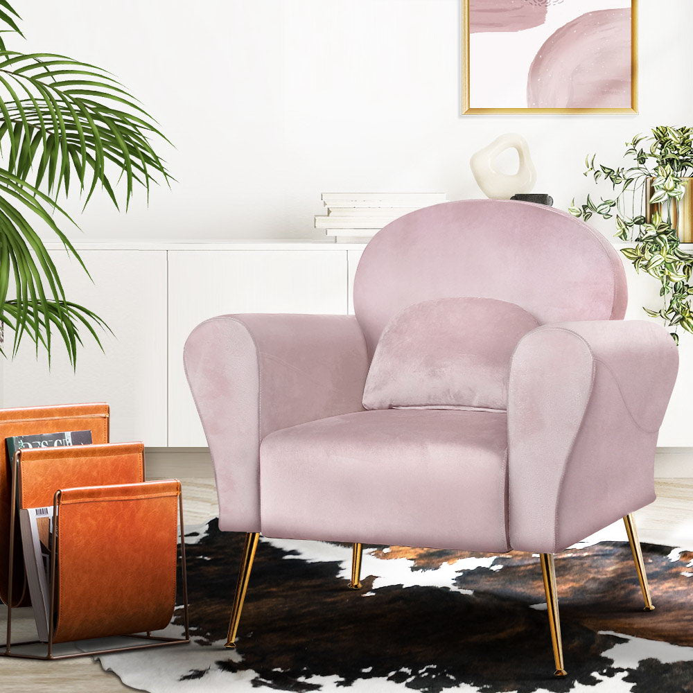 Artiss Velvet Accent Armchair with Cushion Pink