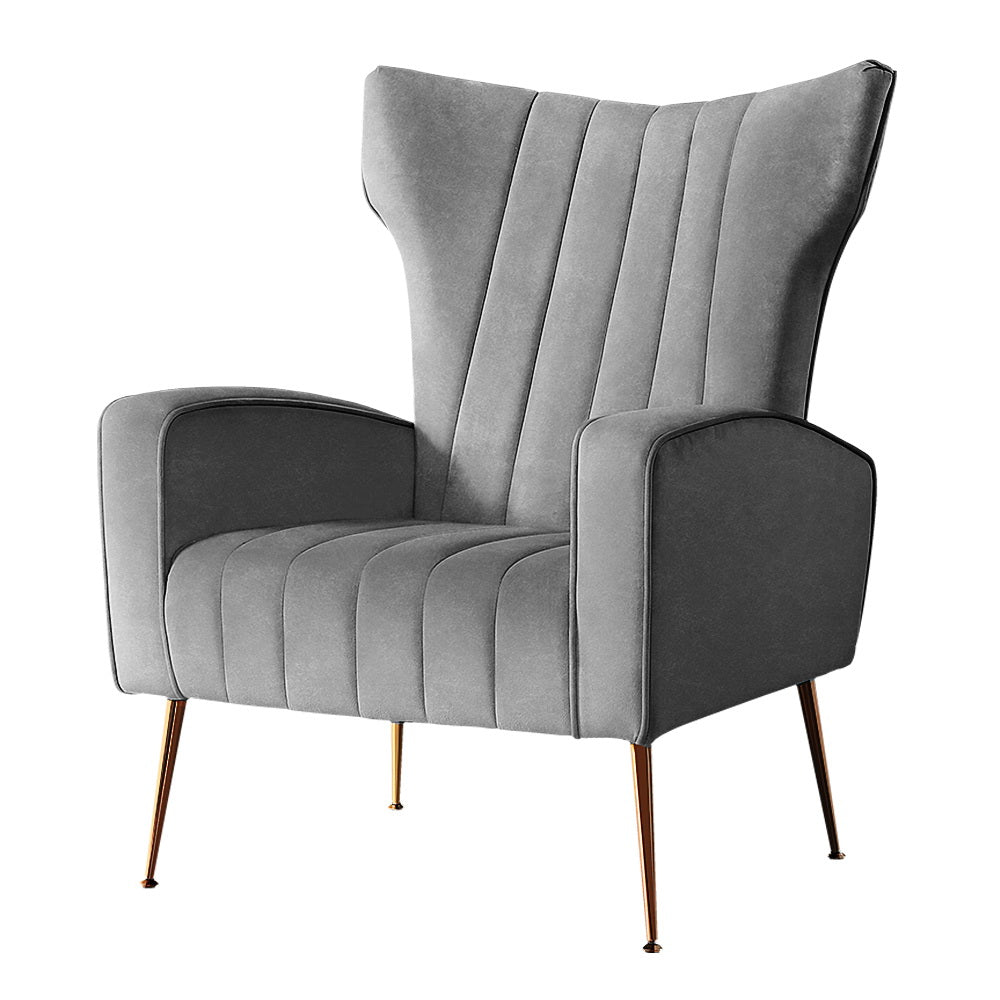 Artiss Velvet Winged Back Armchair Grey