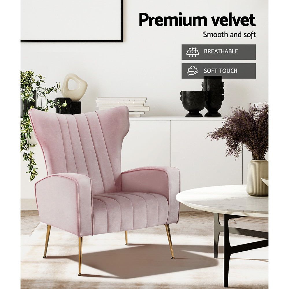 Artiss Velvet Accent Armchair Pink