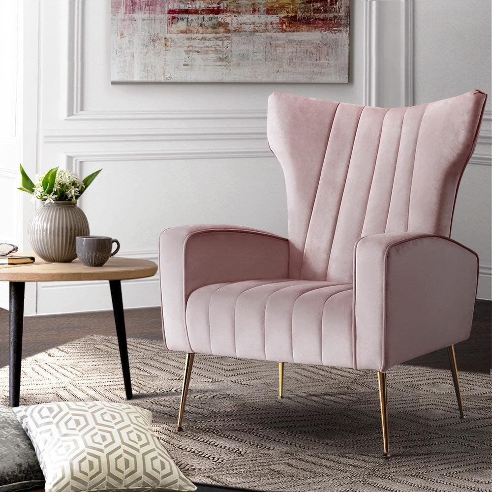 Artiss Velvet Accent Armchair Pink