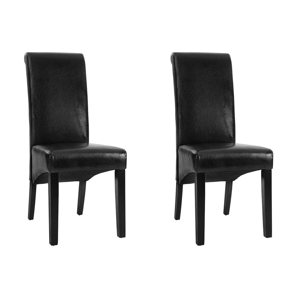 Artiss 2x Leather High-Backed Dining Chairs Grey