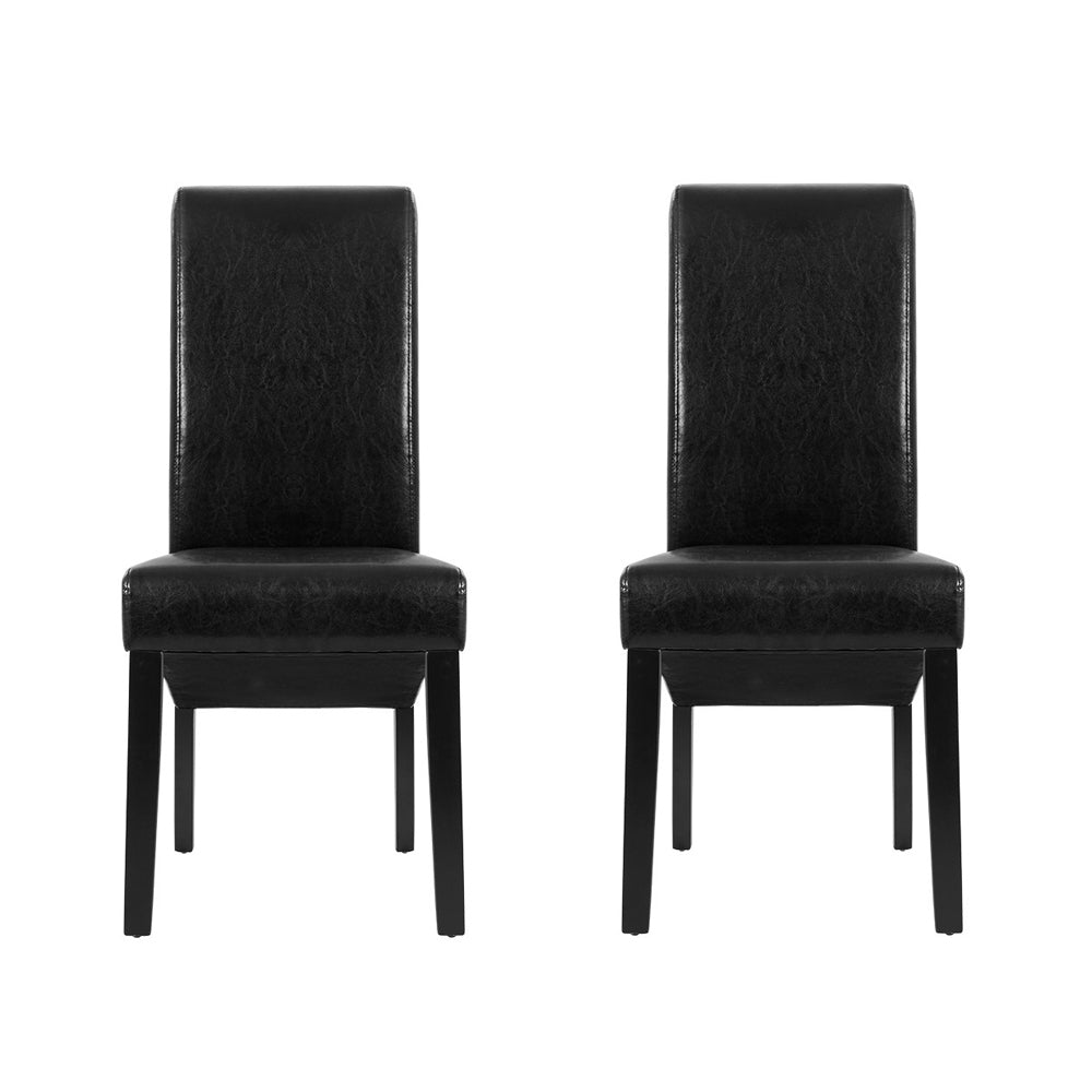 Artiss 2x Leather High-Backed Dining Chairs Grey