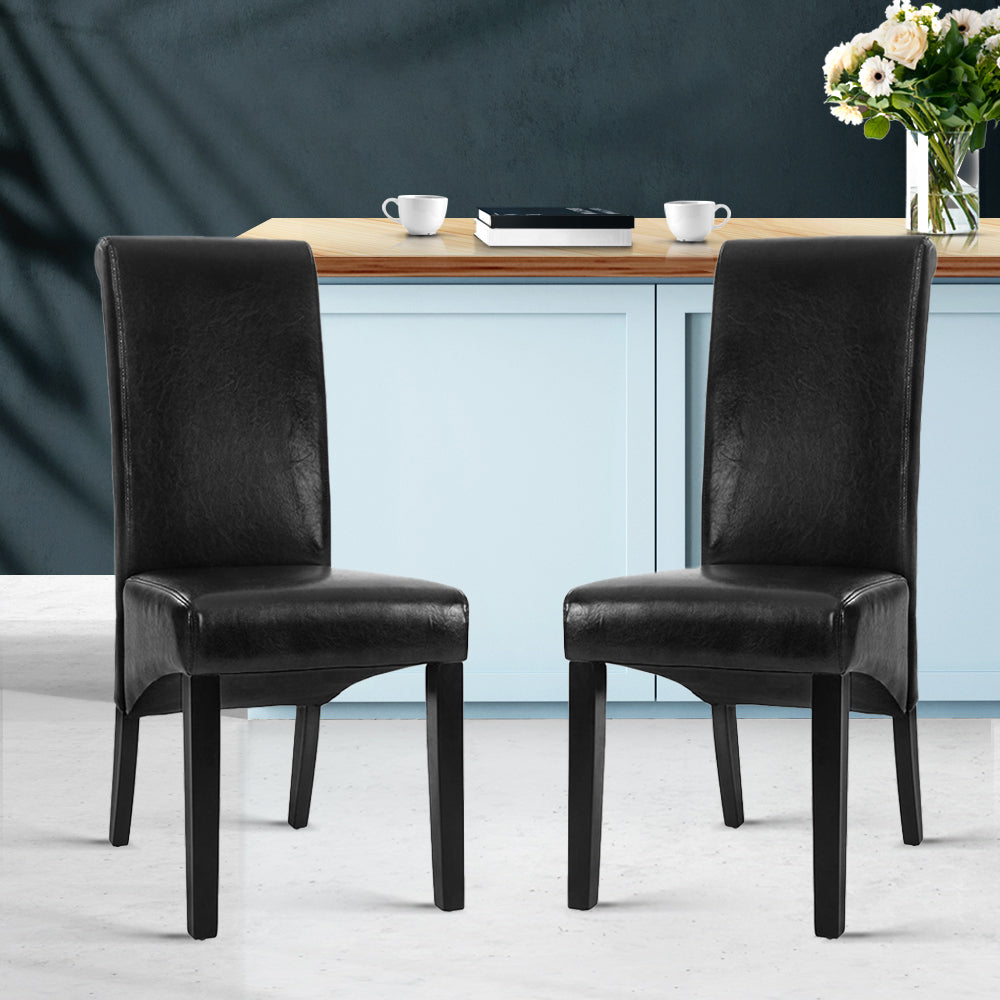 Artiss 2x Leather High-Backed Dining Chairs Grey