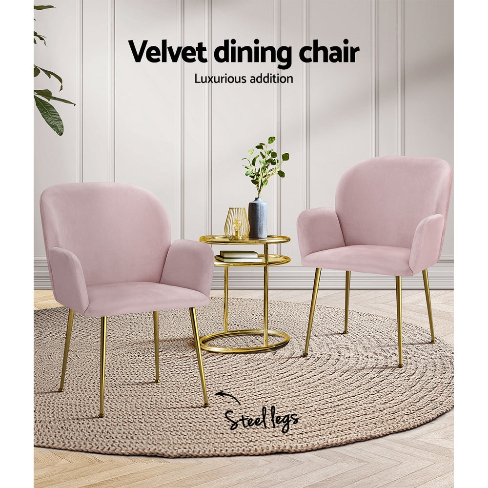 Artiss 2x Kynsee Velvet Dining Chairs Pink