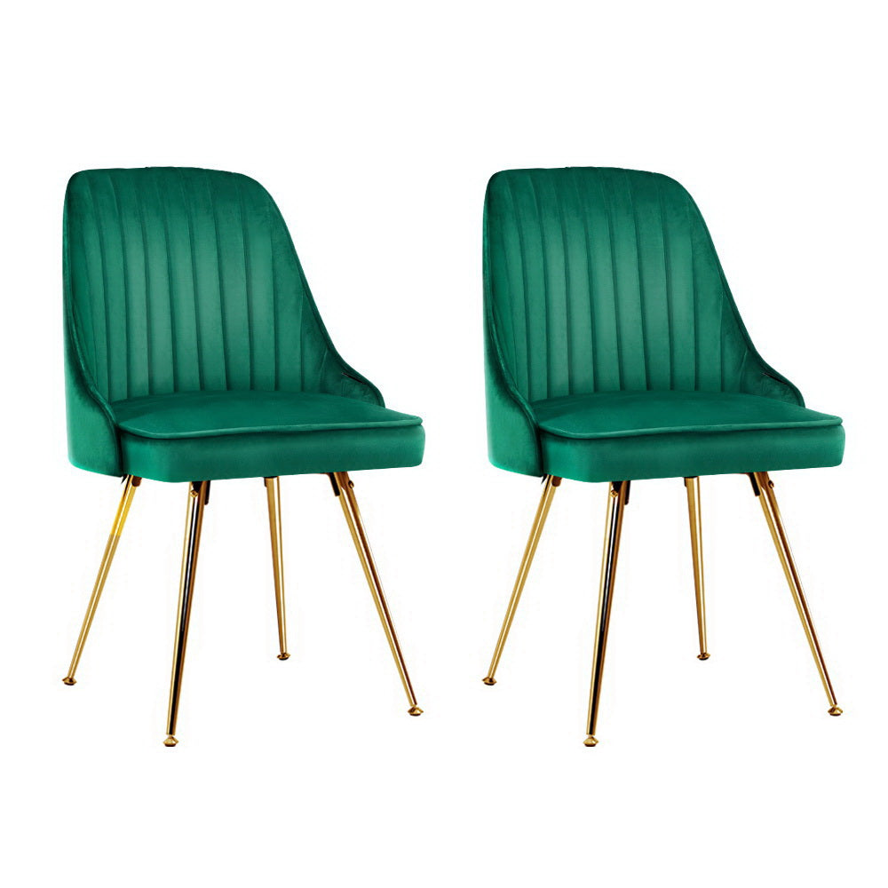 Artiss 2x Velvet Retro Dining Chairs Green