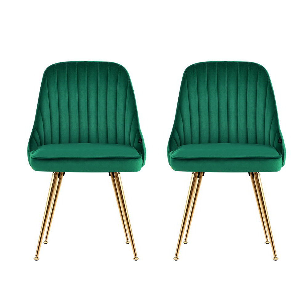 Artiss 2x Velvet Retro Dining Chairs Green
