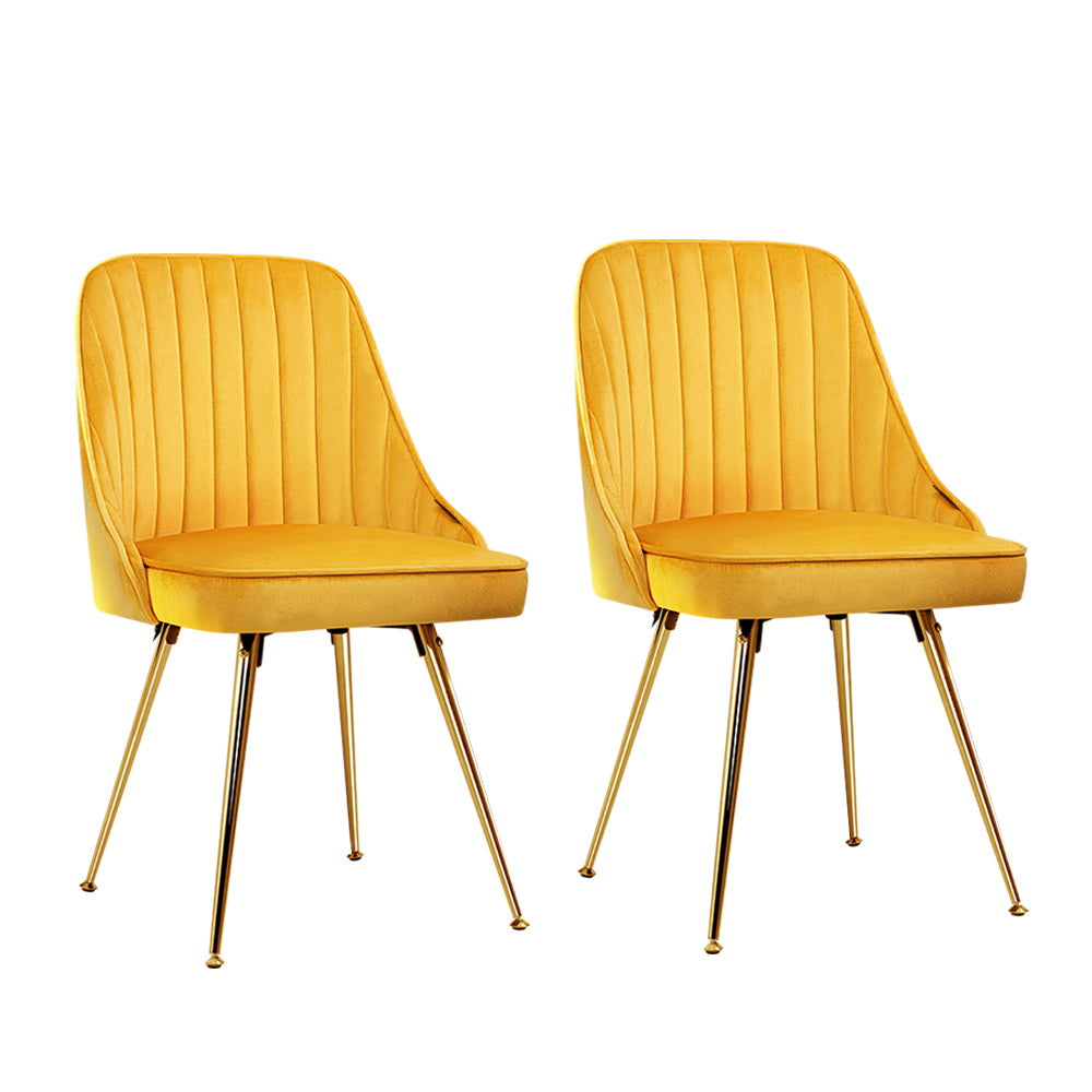 Artiss 2x Velvet Modern Dining Chairs Yellow