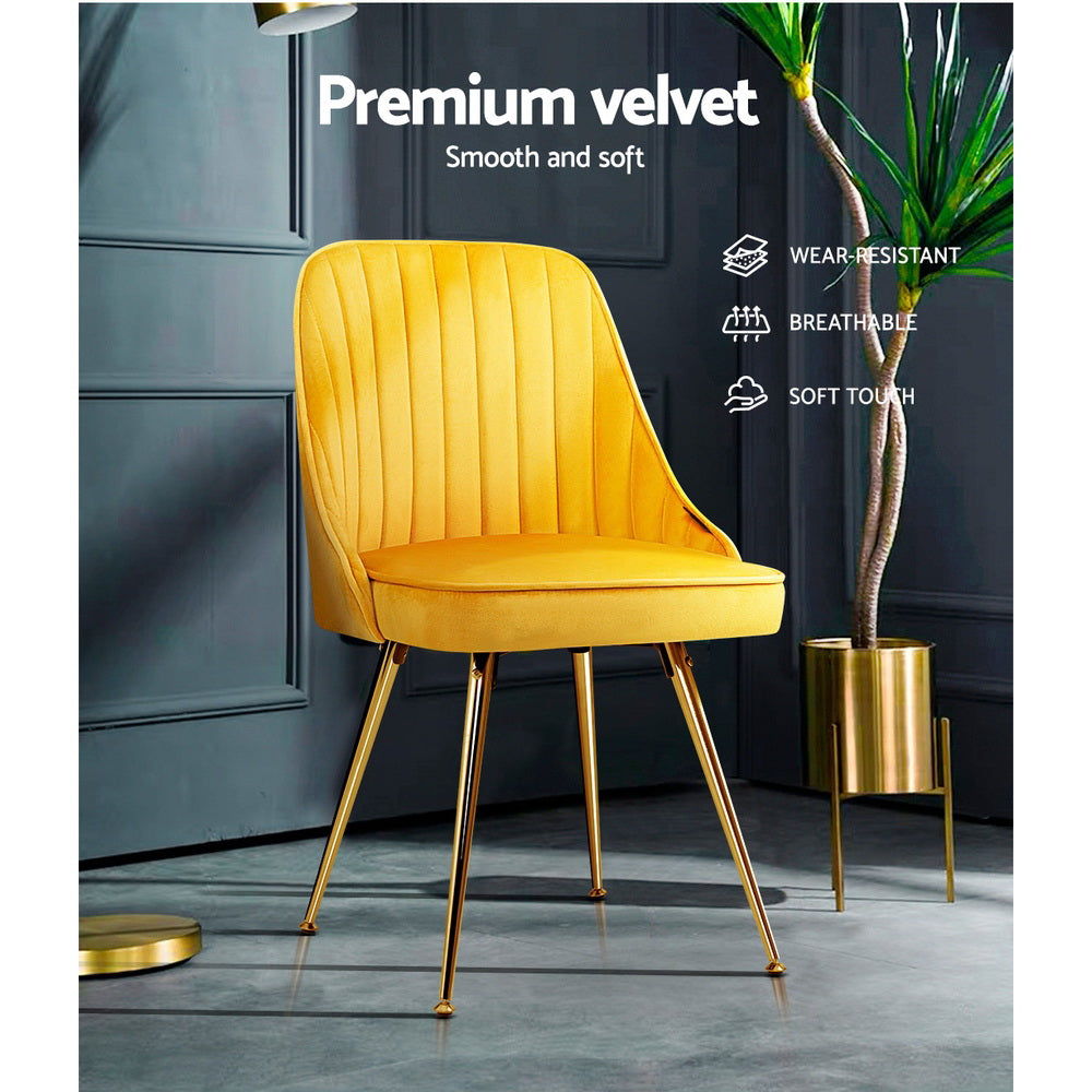 Artiss 2x Velvet Modern Dining Chairs Yellow