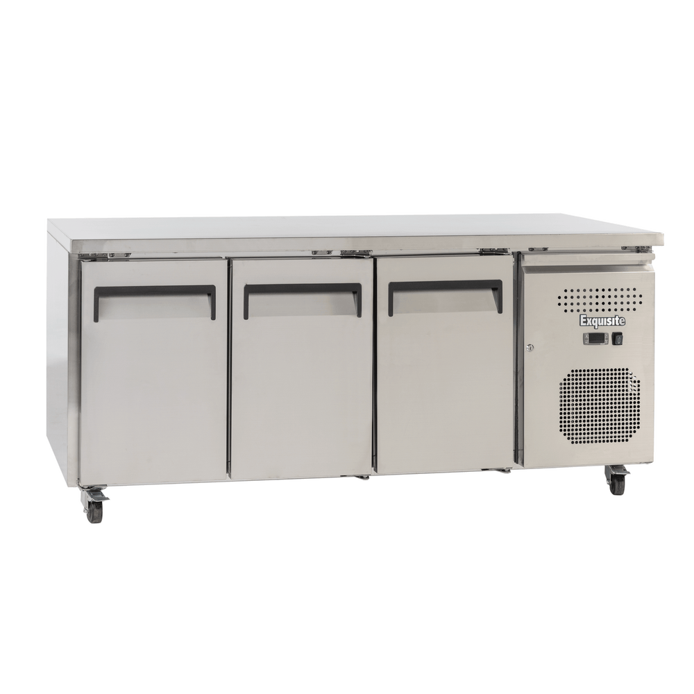 Exquisite SSC400H Three Solid Doors Underbench Storage Commercial Refrigerators Slimline 386 Litre