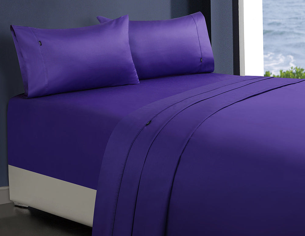 Amor 1000TC 100% Premium Egyptian Cotton Sheet Sets Fitted Flat Sheet Pillowcases Double Violet