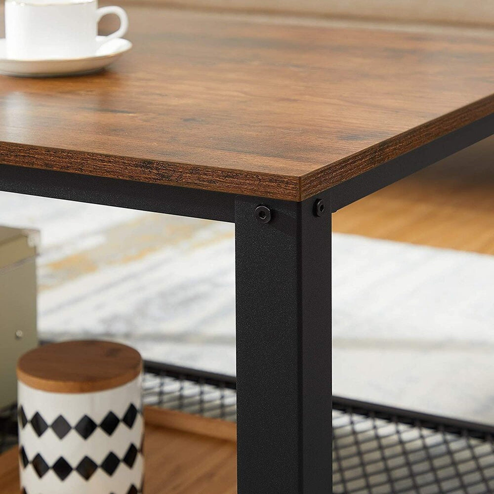 VASAGLE Rustic Brown and Black Coffee Table