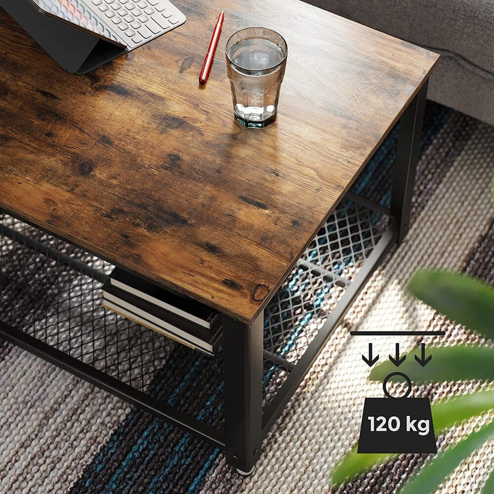 VASAGLE Rustic Brown and Black Coffee Table