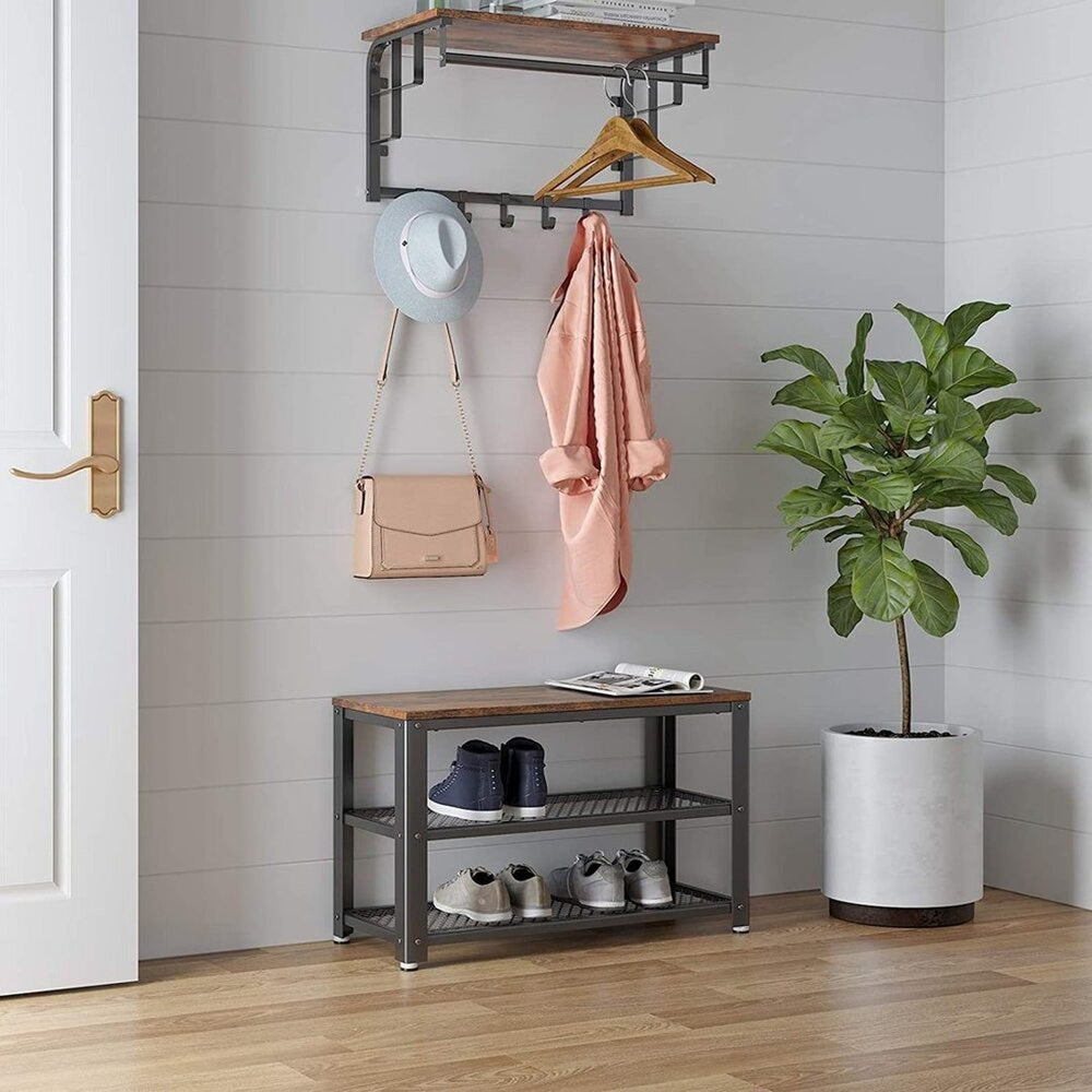 VASAGLE Bench Storage Organiser Mesh Shelf &lrm;Shoe Rack - Rustic Brown