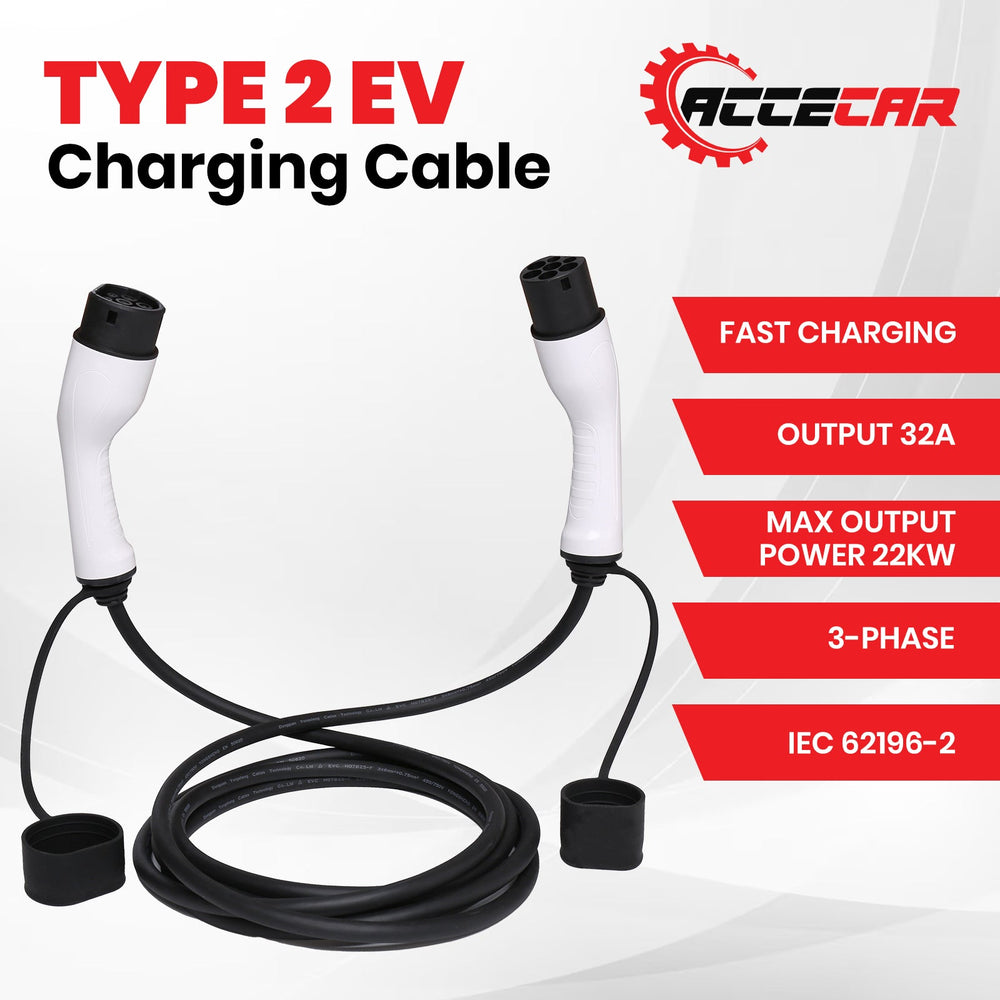 Accecar EV Power Cable Type 2 Universal Portable Charging 5M 32A 22kW 3-Phase For BYD Atto 3 Tesla