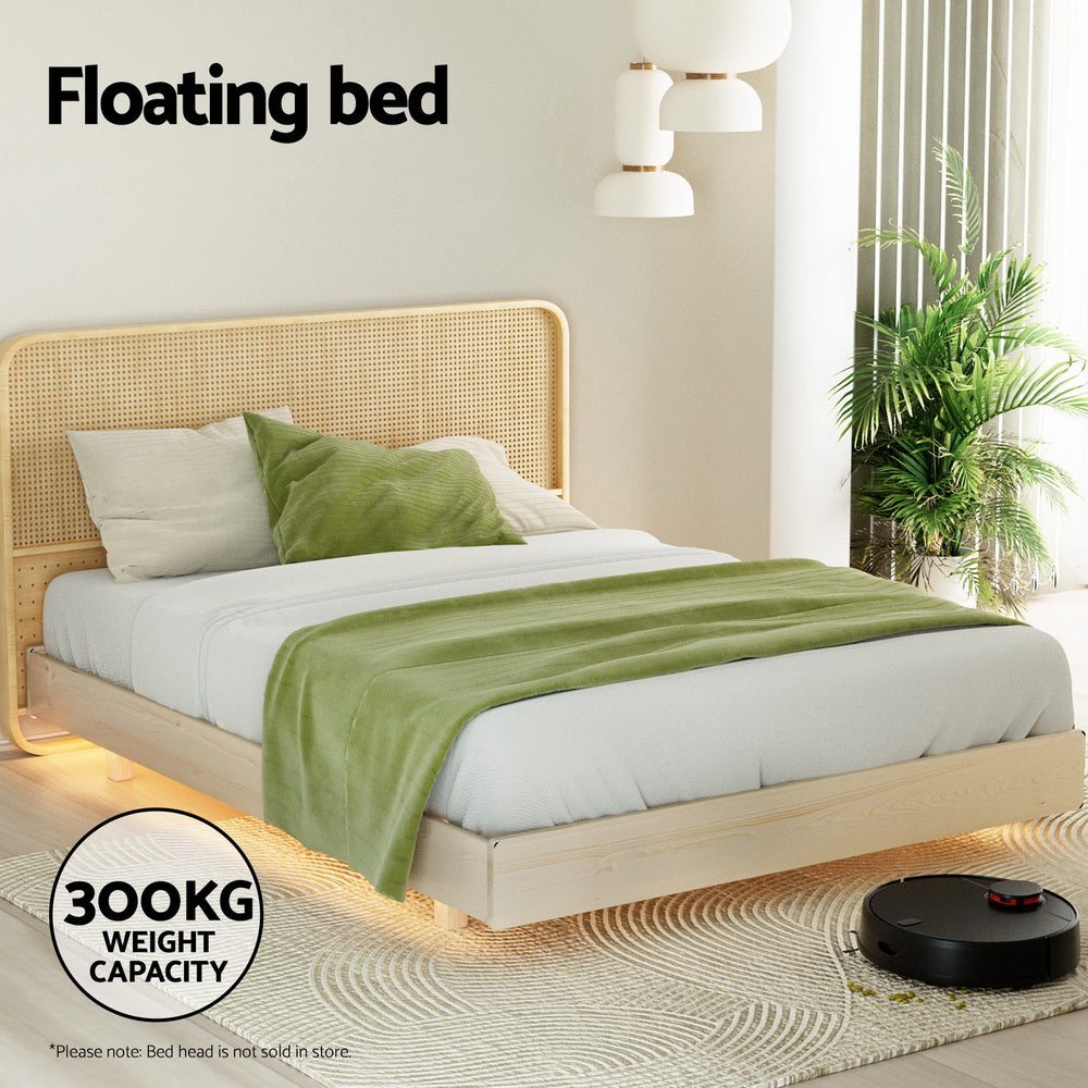 Artiss Bed Frame Queen Size Floating LED Wooden Bed Base ODIN