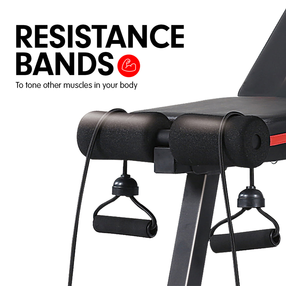 Powertrain Adjustable Incline Decline Exercise Bench with Resistance Bands