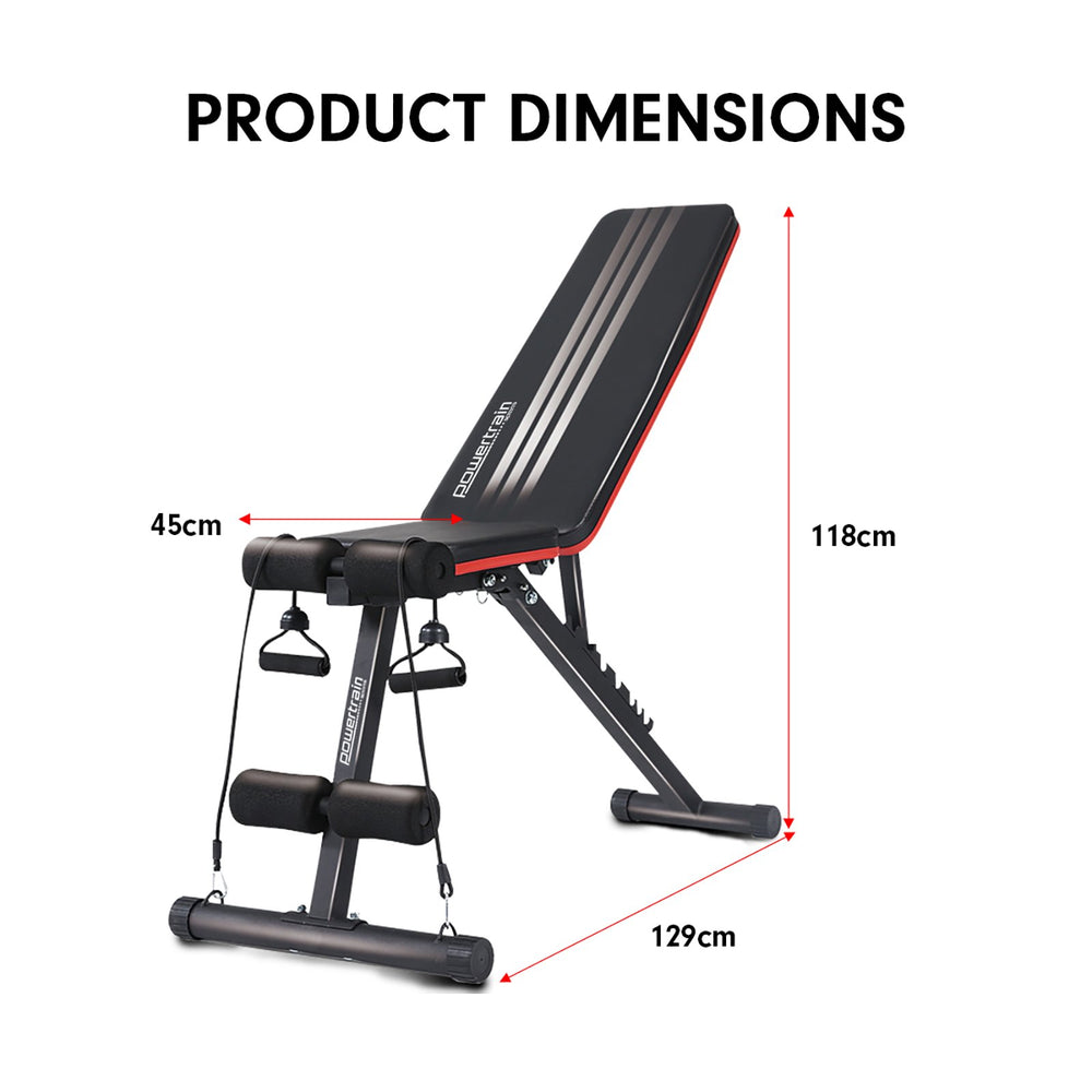 Powertrain Adjustable Incline Decline Exercise Bench with Resistance Bands
