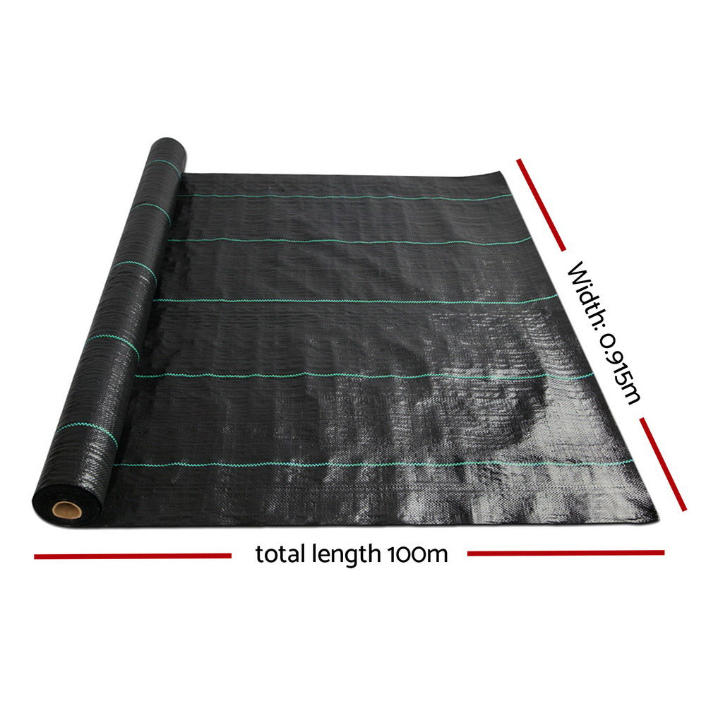 Instahut 0.9x10M Wooven Fabric Weedmat - Black