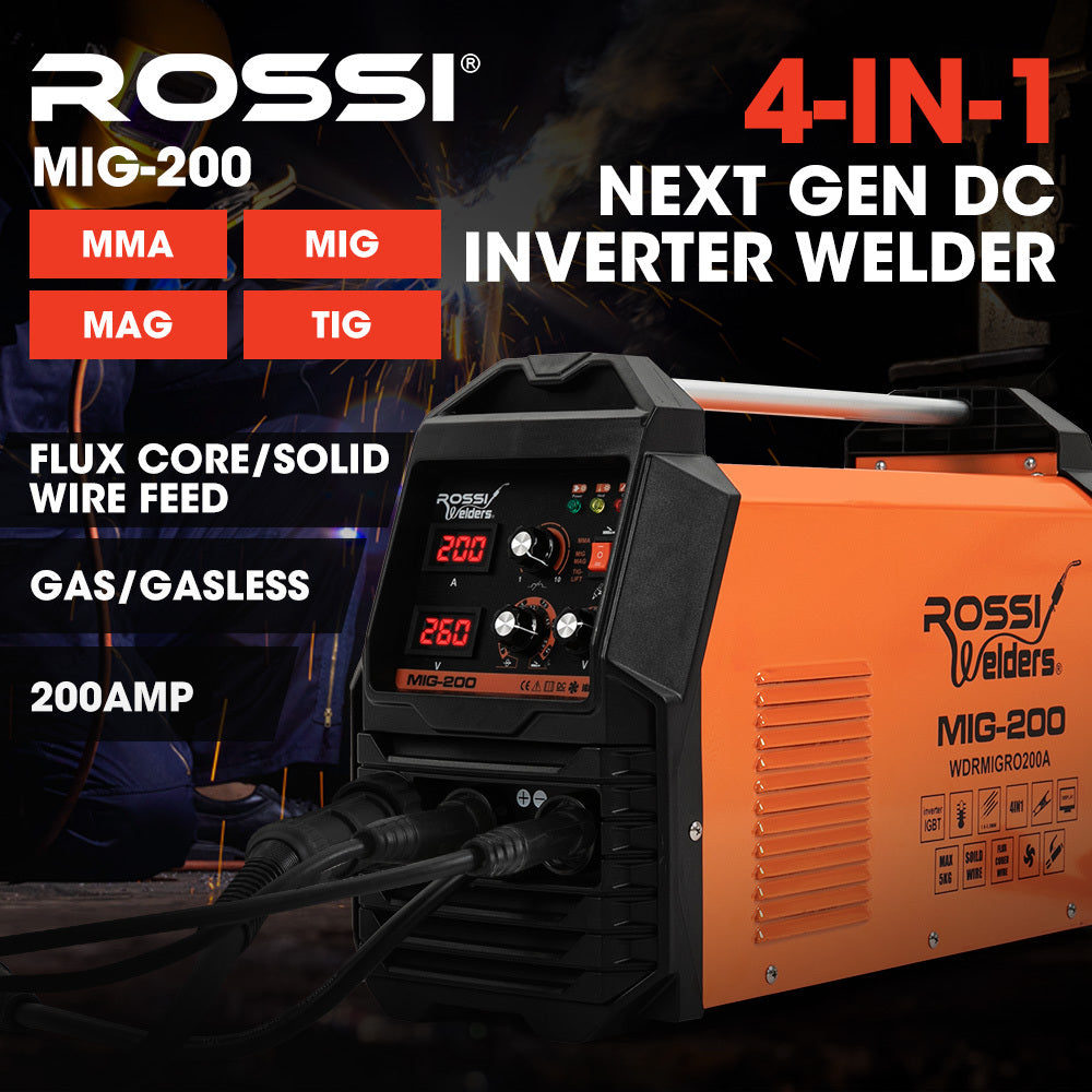 ROSSI 200A MIG/MAG/MMA/ARC/TIG Multi-Purpose Welder MIG-200, Flux/Solid Wire/CO2 Or Argon Gas