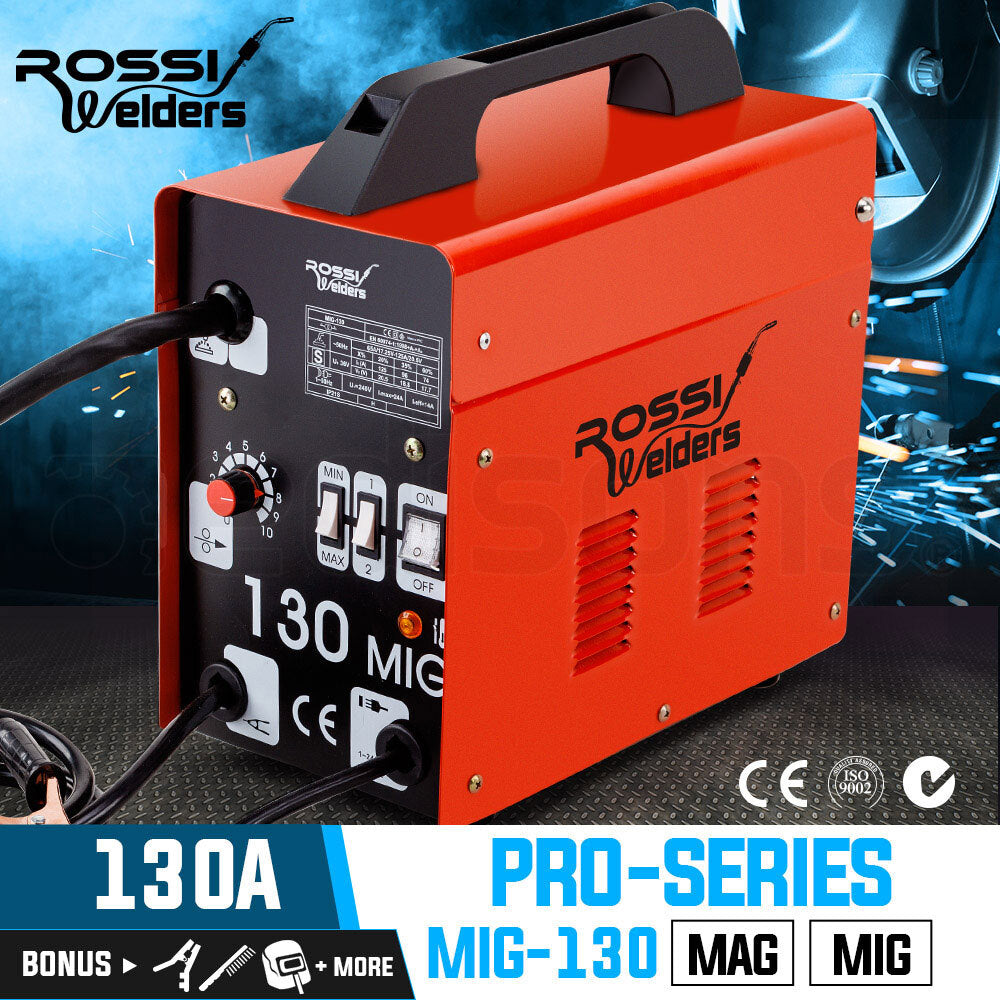 ROSSI 130 Amp MIG Gas Gasless Welder, Metal Inert Welding Machine Tool, 15A Plug