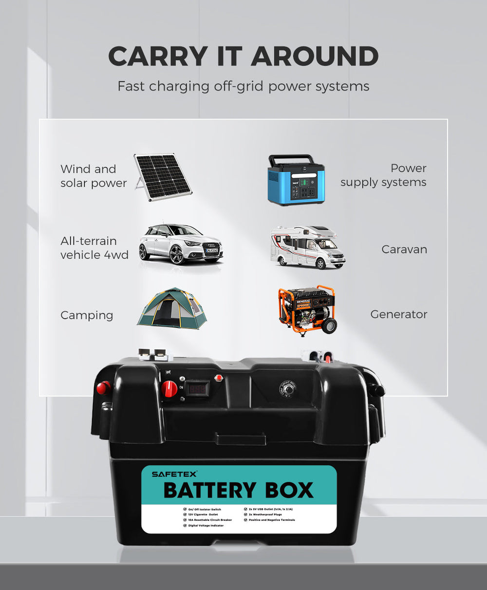 12V 135Ah AGM Battery Outdoor Rv Marine 4WD Deep Cycle &amp; W/ Strap Battery Box