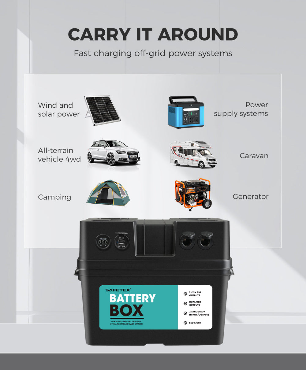 12V 135Ah AGM Battery Outdoor Rv Marine 4WD Deep Cycle &amp; W/ Strap Battery Box