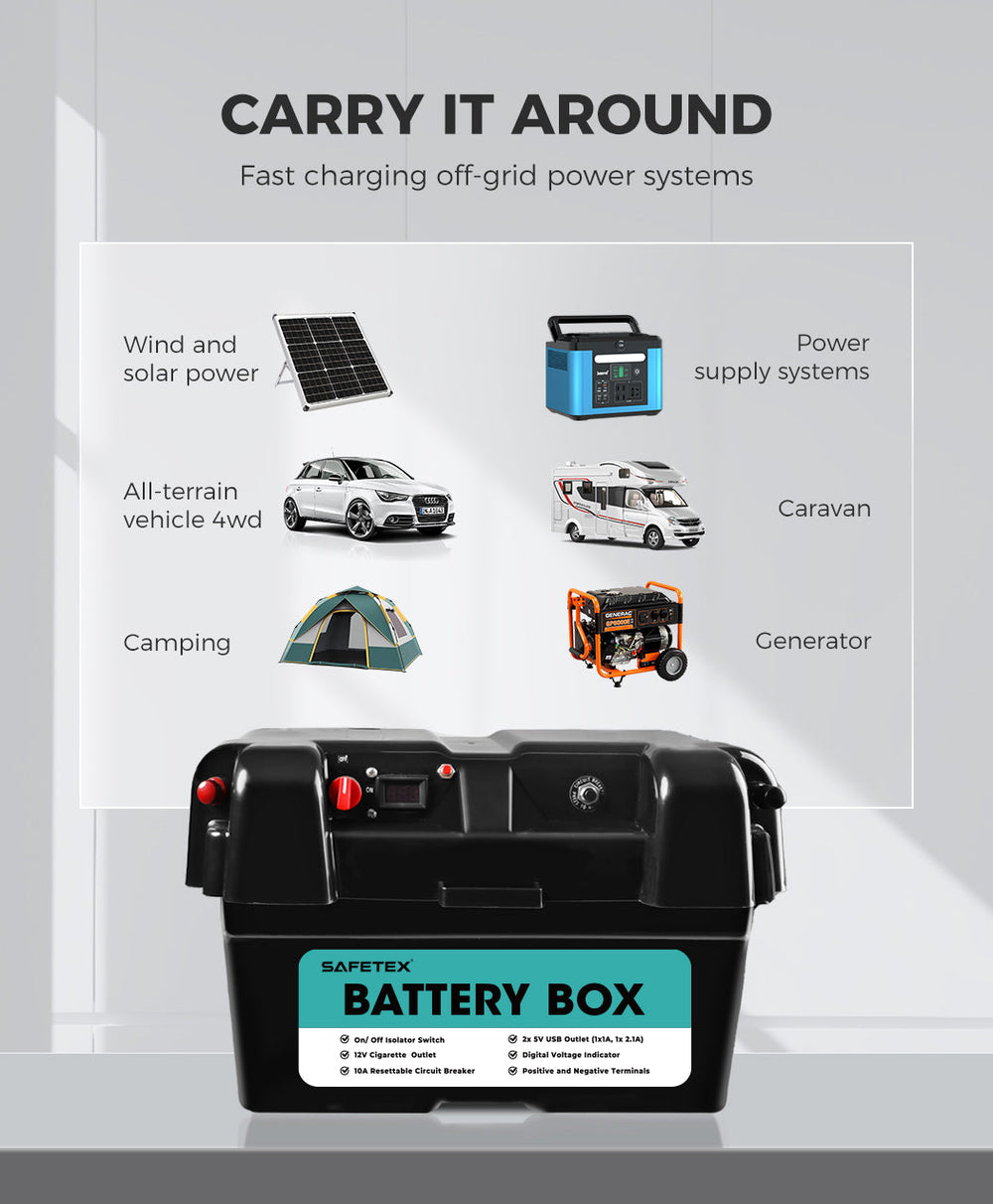 12V 135Ah AGM Battery Outdoor Rv Marine 4WD Deep Cycle &amp; W/ Strap Battery Box