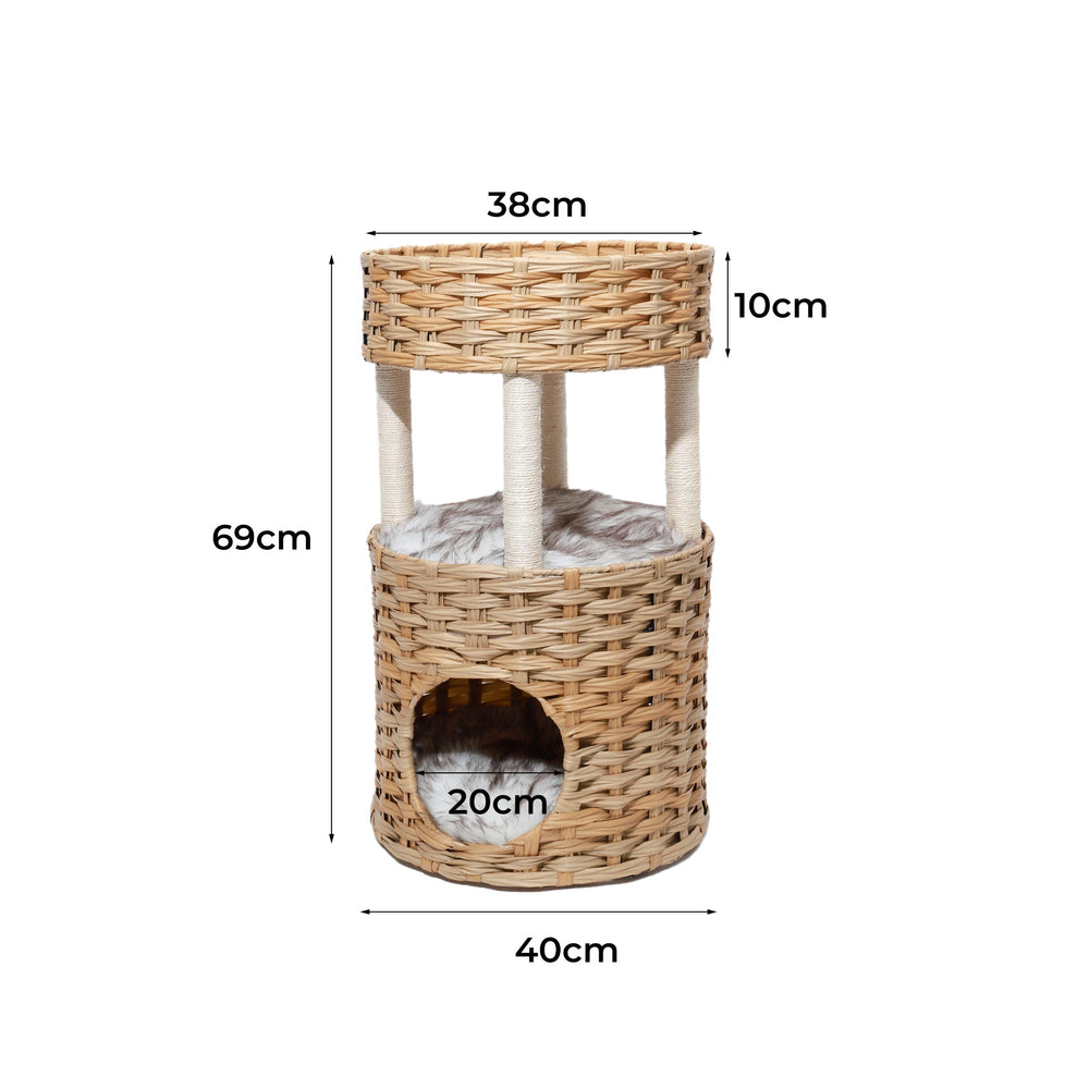 Pawz Rattan Cat Bed Nest Hand Woven Washable Kitty Interactive House Dome Wicker