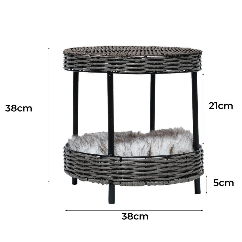 Pawz Rattan Pet Bed Elevated Raised Cat Dog House Wicker Basket Kennel Table