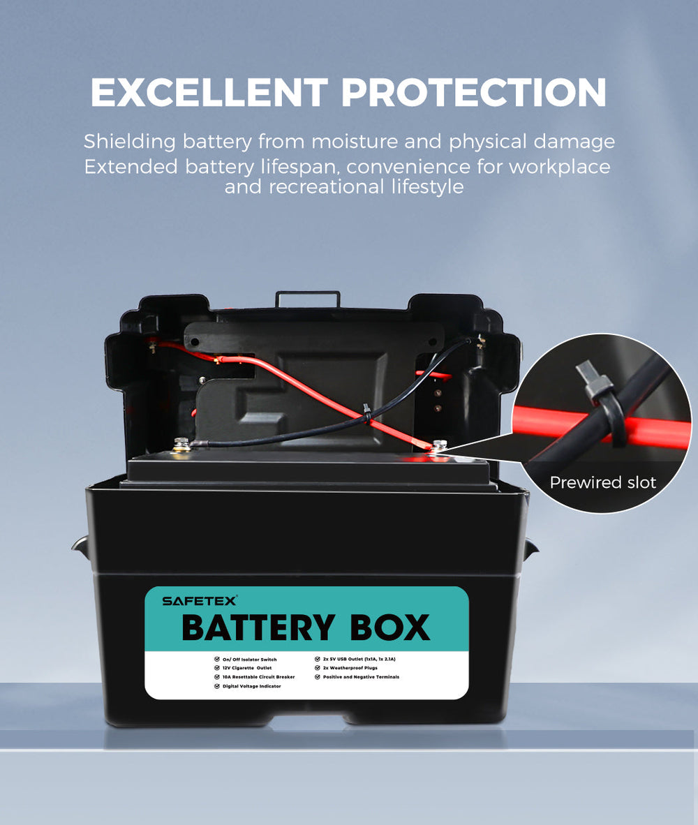 12V 135Ah AGM Battery Outdoor Rv Marine 4WD Deep Cycle &amp; W/ Strap Battery Box