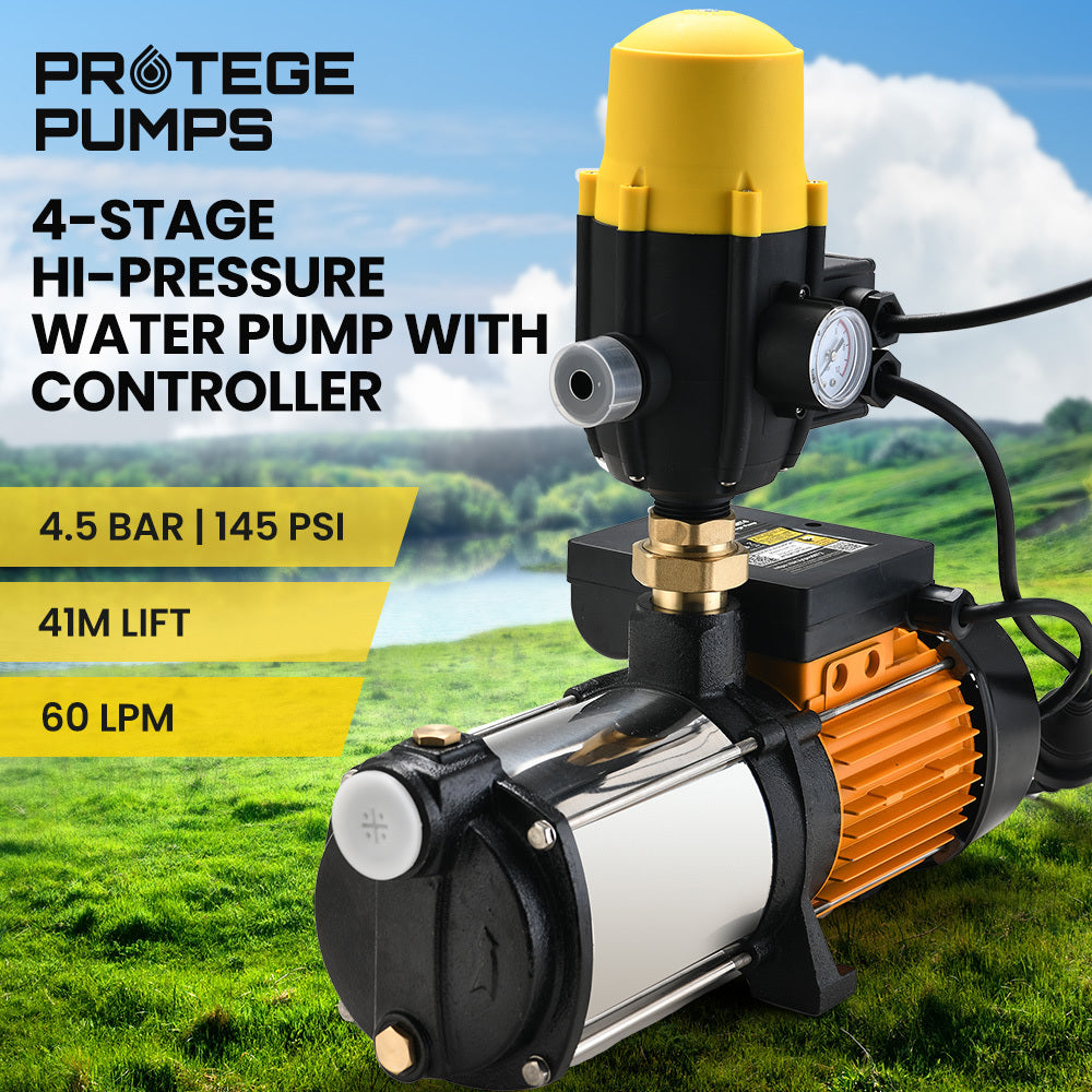 Protege Multi-stage Water Hi-pressure Pump with Auto-controller Home Garden Irrigation 4-Stage Electric