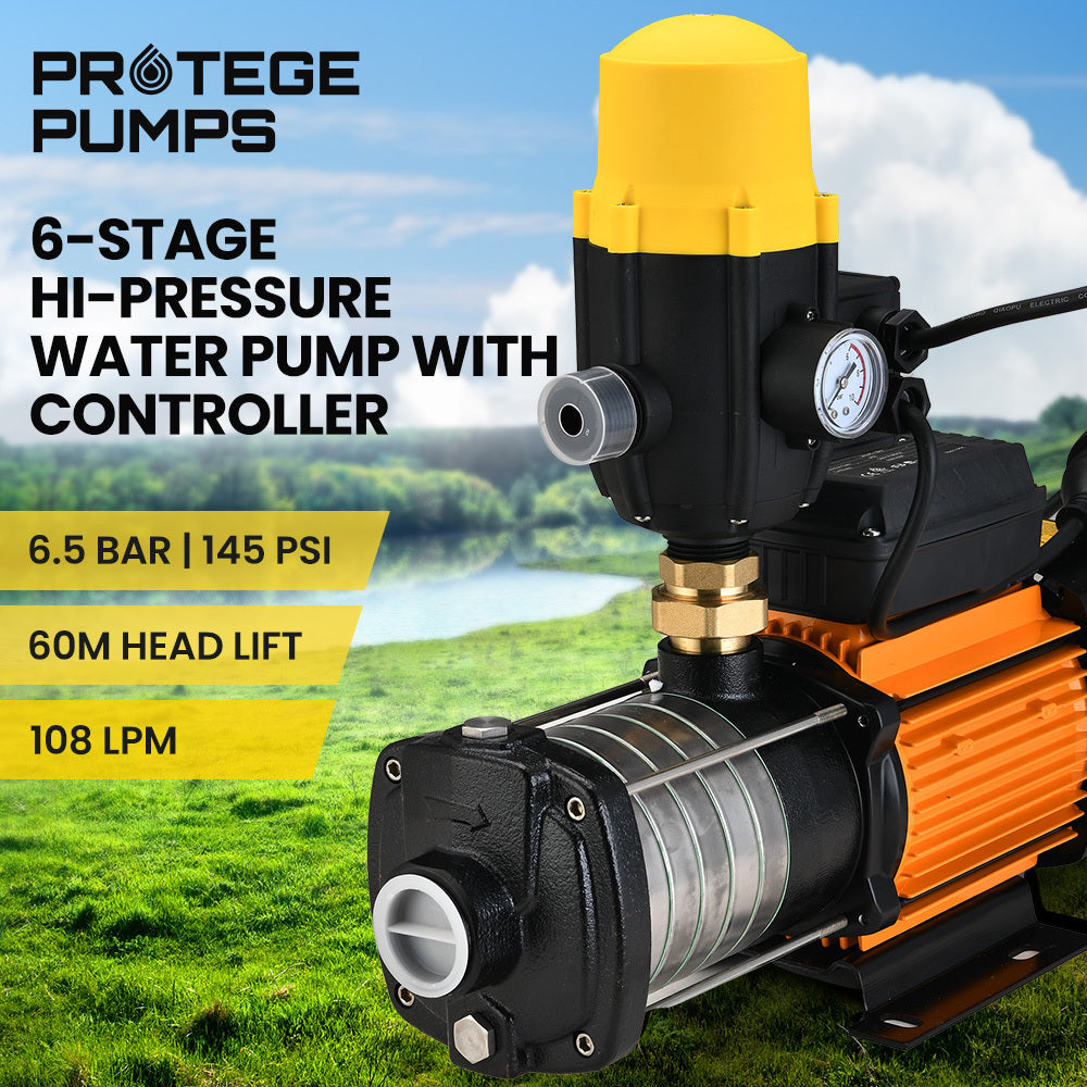 Protege Multi-stage Water Hi-pressure Pump with Auto-controller Home Garden Irrigation 6-Stage Electric