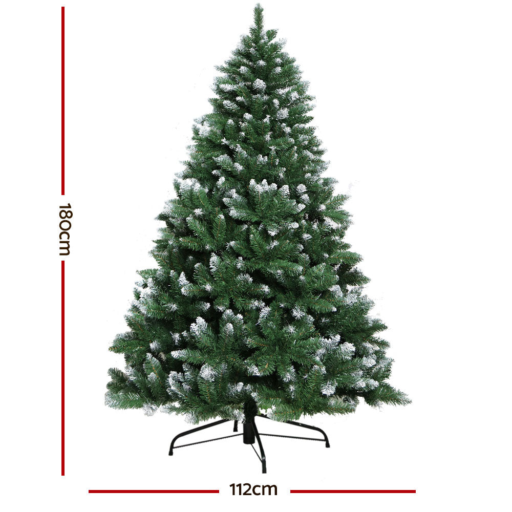 Jingle Jollys Christmas Tree 1.8M Snowy Green 800 Tips