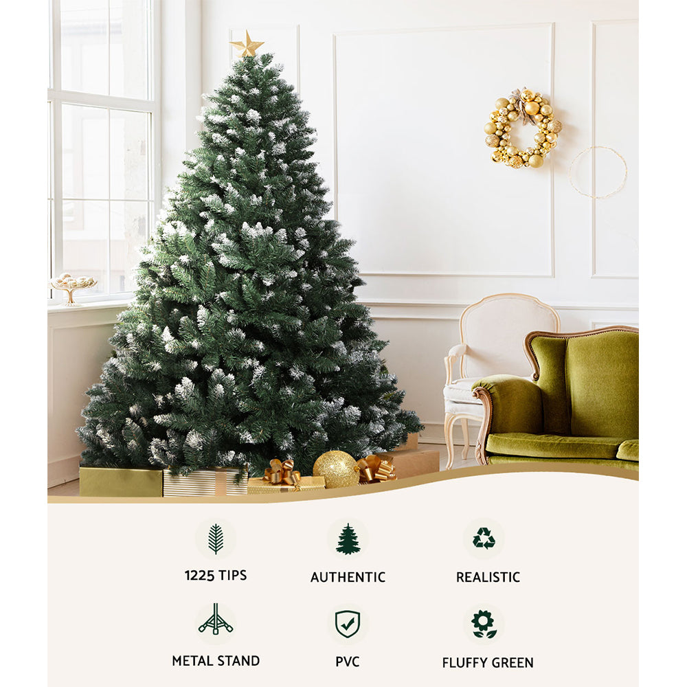 Jingle Jollys Christmas Tree 2.4M Snowy Green 1400 Tips