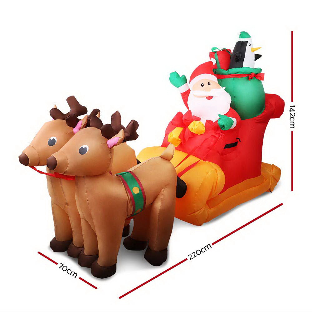 Jingle Jollys Christmas Inflatable Santa Sleigh 2.2M LED