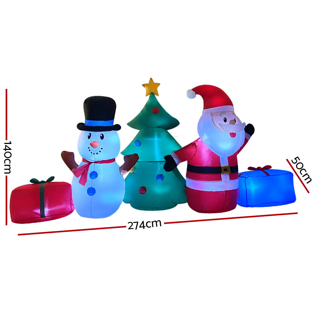 Jingle Jollys Christmas Inflatable Tree Snowman Lights 2.7M