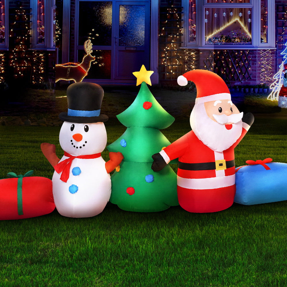 Jingle Jollys Christmas Inflatable Tree Snowman Lights 2.7M