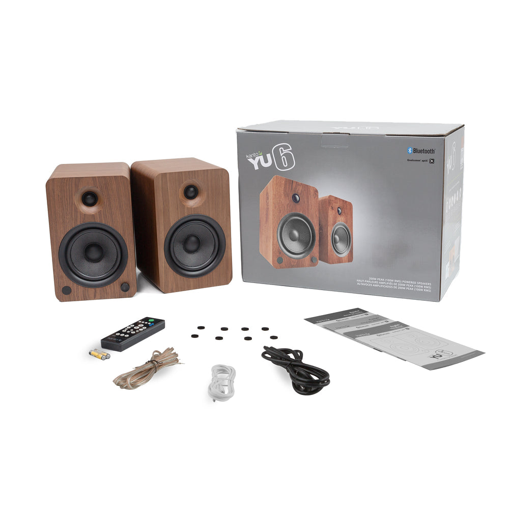 Kanto YU6 200W Powered Bookshelf Speakers with Bluetooth(R) and Phono Preamp - Pair, Walnut