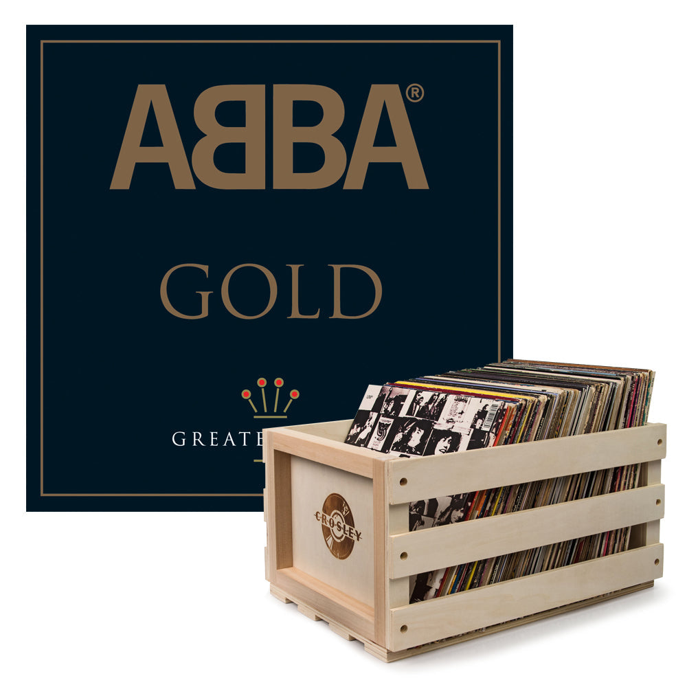 Crosley Record Storage Crate &amp;  Abba Gold - Double Vinyl Album Bundle