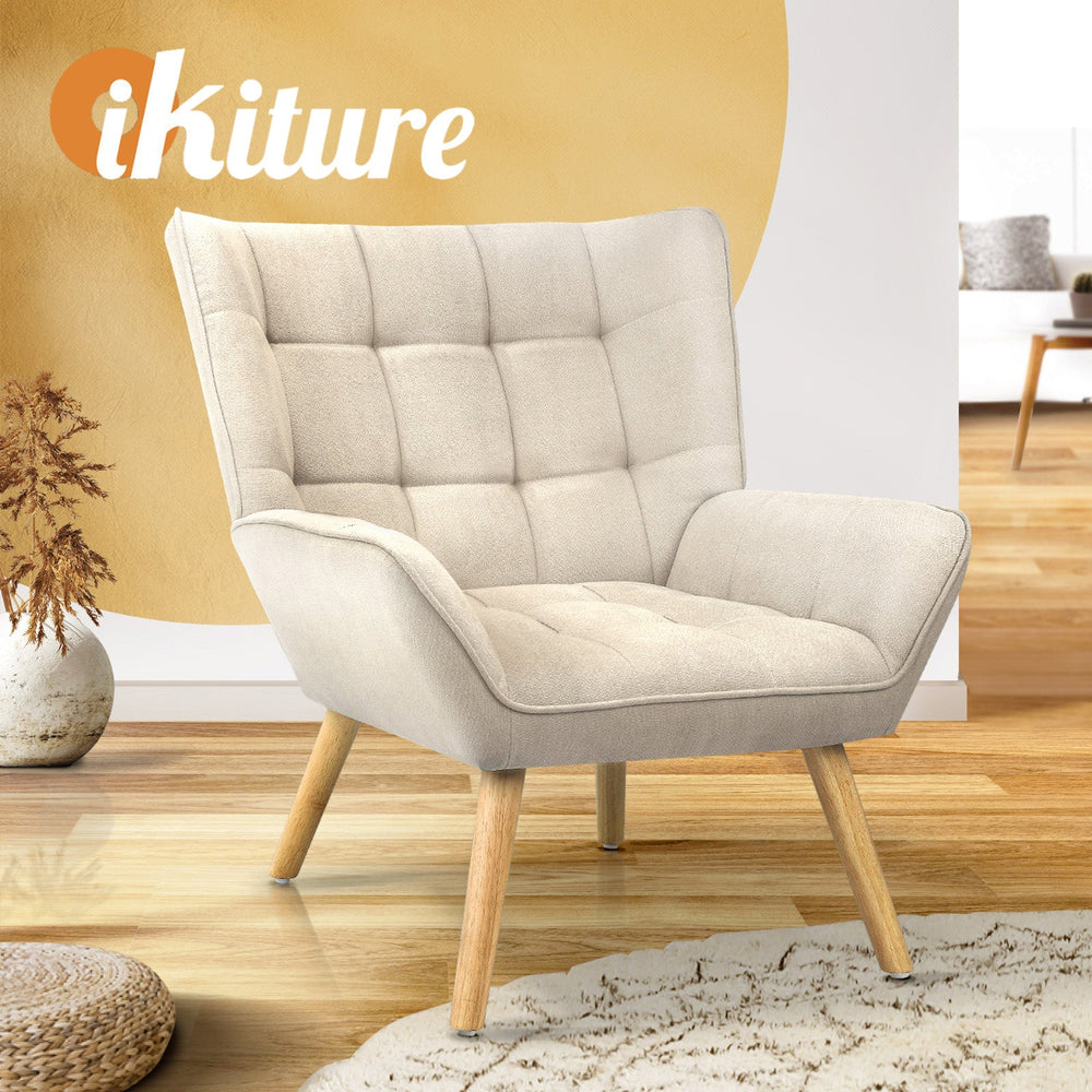 Oikiture Armchair Accent Chairs Sofa Lounge Fabric Upholstered Tub Chair Beige