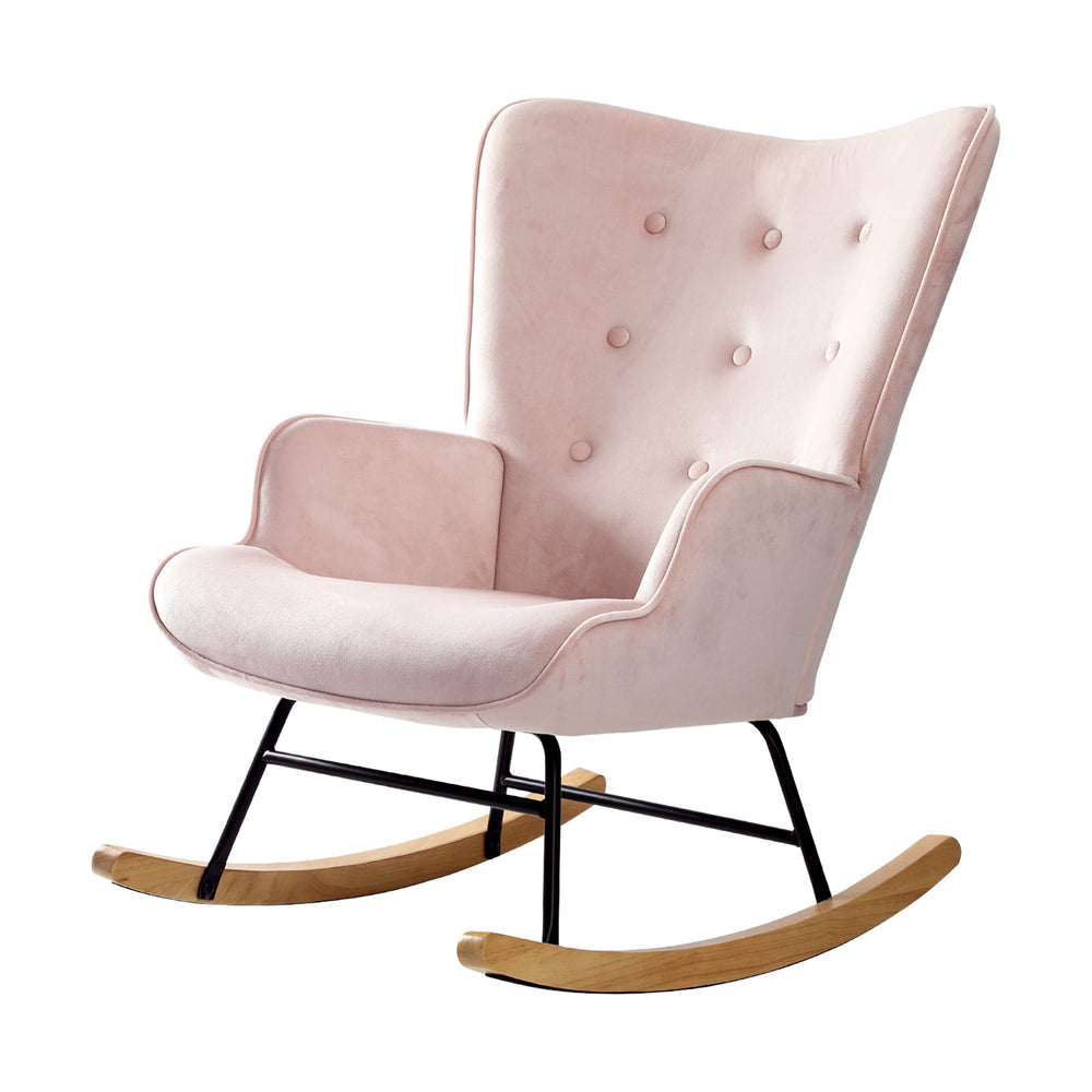 Oikiture Rocking Chair Armchair Velvet Accent Chairs Fabric Upholstered Pink