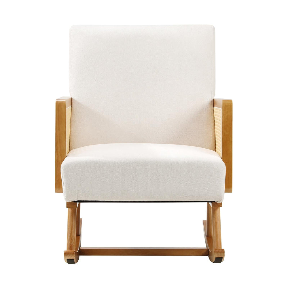 Oikiture Rocking Chair Nursing Armchair Linen Accent Chairs PE Rattan Beige