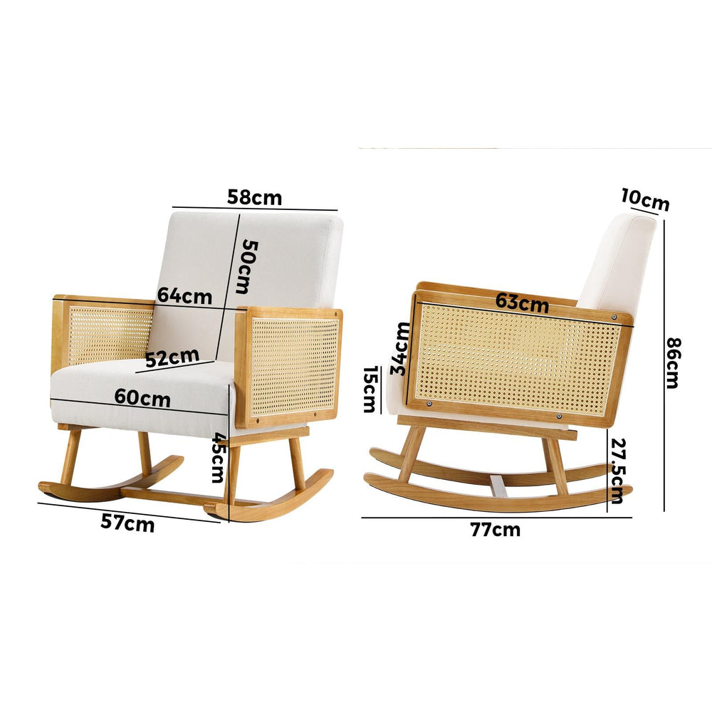 Oikiture Rocking Chair Nursing Armchair Linen Accent Chairs PE Rattan Beige