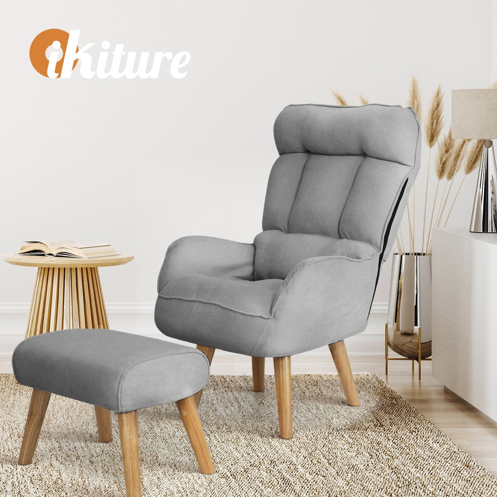 Oikiture Swivel Recliner Armchair Lounge Ottoman Accent Chair With Stool Grey