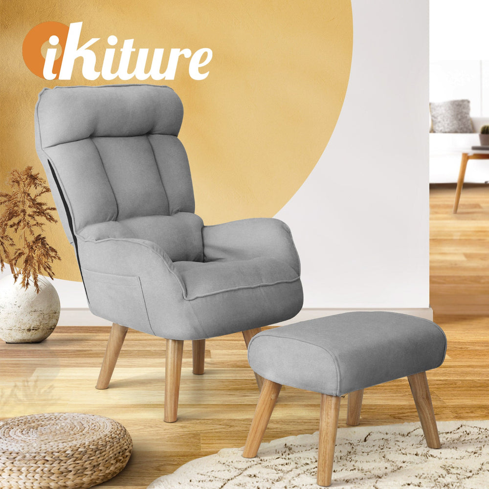Oikiture Swivel Recliner Armchair Lounge Ottoman Accent Chair With Stool Grey