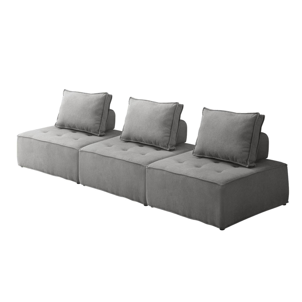 Oikiture 3PCS Modular Sofa Lounge Chair Armless Adjustable Back Linen Grey
