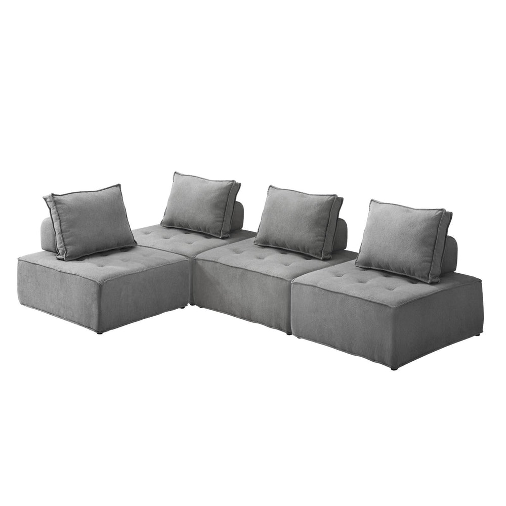 Oikiture 4PCS Modular Sofa Lounge Chair Armless Adjustable Back Linen Grey