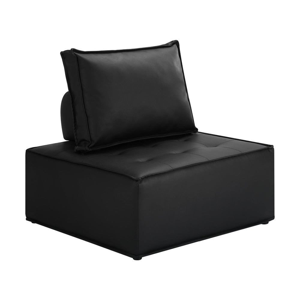 Oikiture 1PC Modular Sofa Lounge Chair Armless TOFU Back PU Leather Black